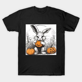 spooky Halloween rabbit eating pumpkin T-Shirt